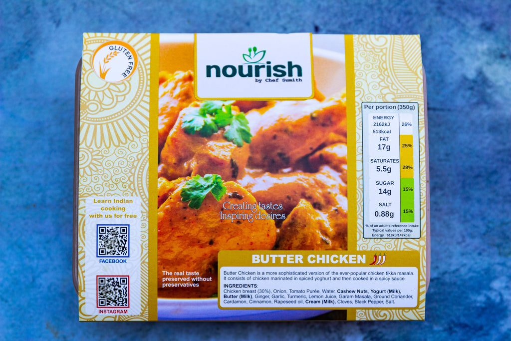 Butter chicken frozen in a box