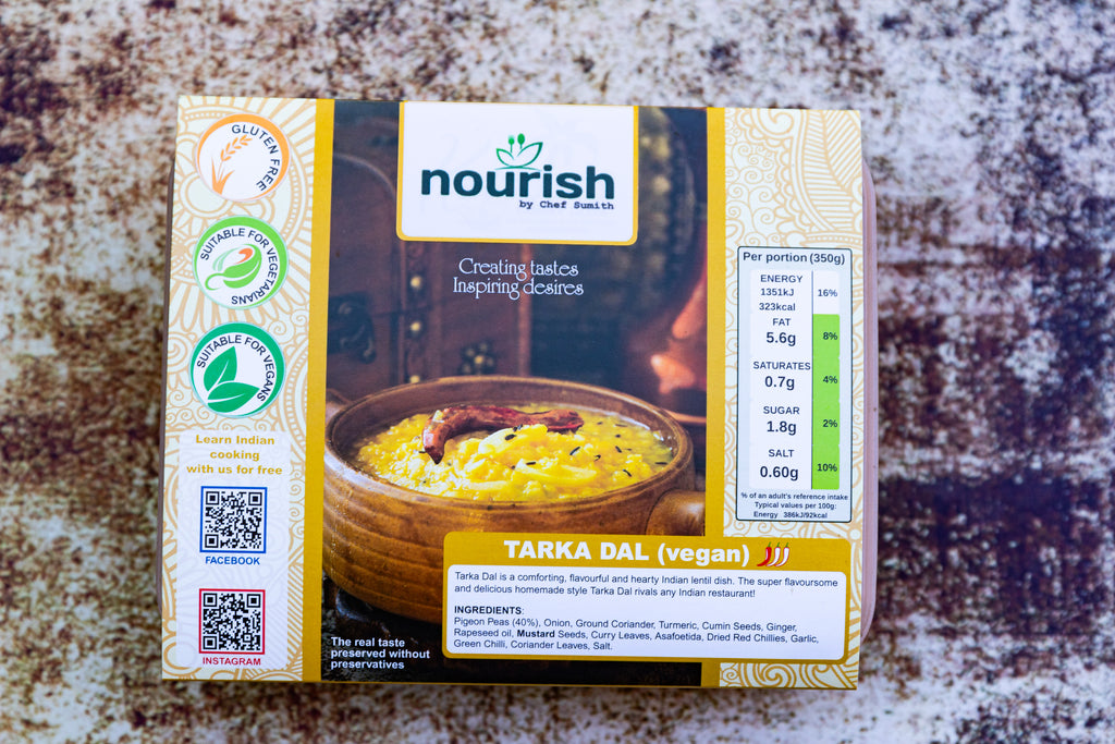 Tharka Dal (Vegan), frozen curry in a box.